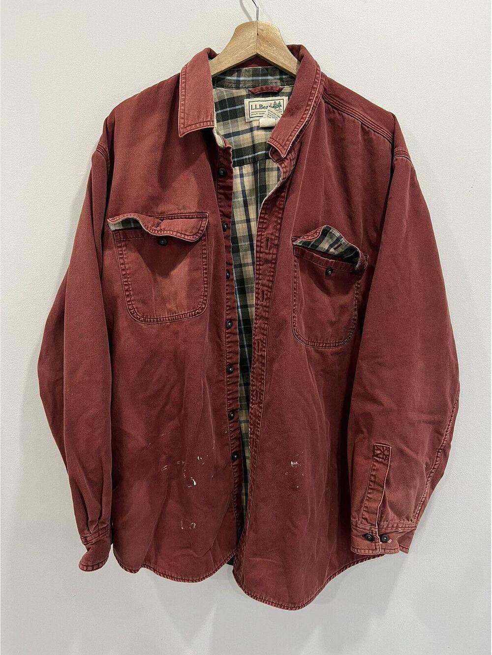 Vintage LL Bean Button Up Shirt Plaid Lined burgandy brick